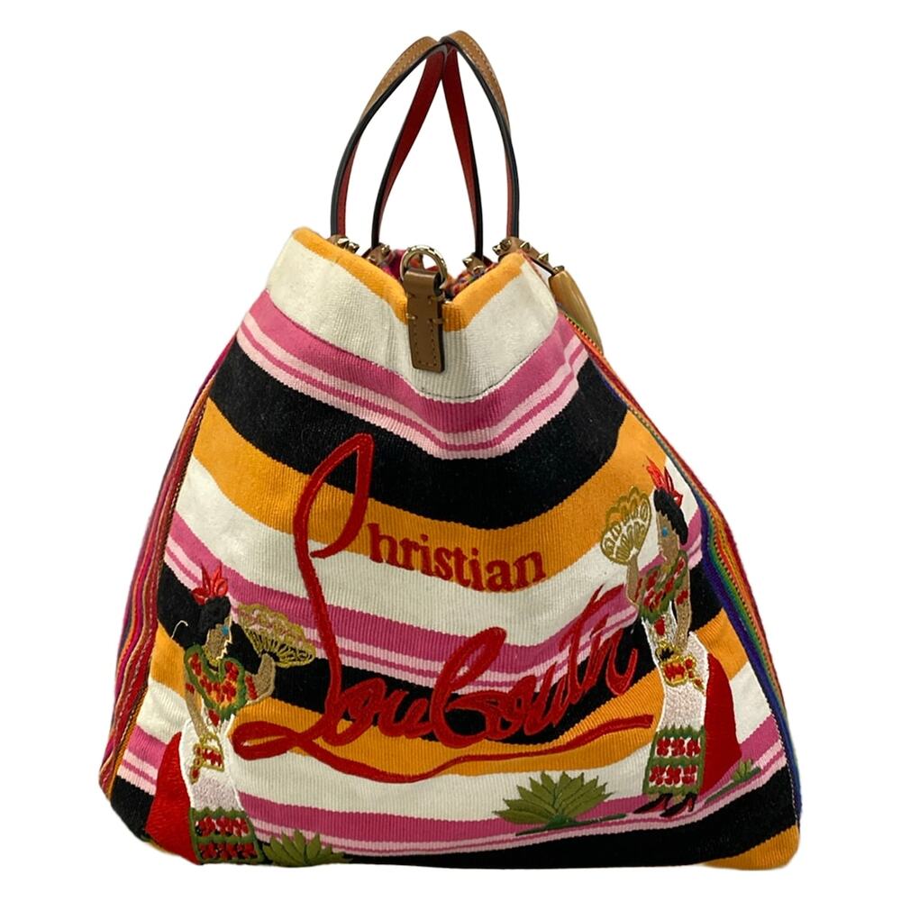 Christian Louboutin Mexicaba Tote Bag Bordeaux Pink Multi Jacquard Leather - Picture 4 of 15